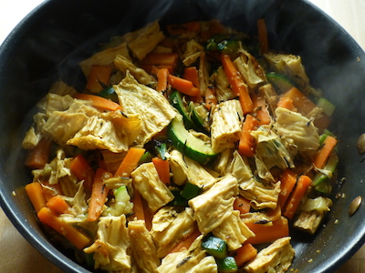 Stir fry of carrots, courgettes and tofu sticks